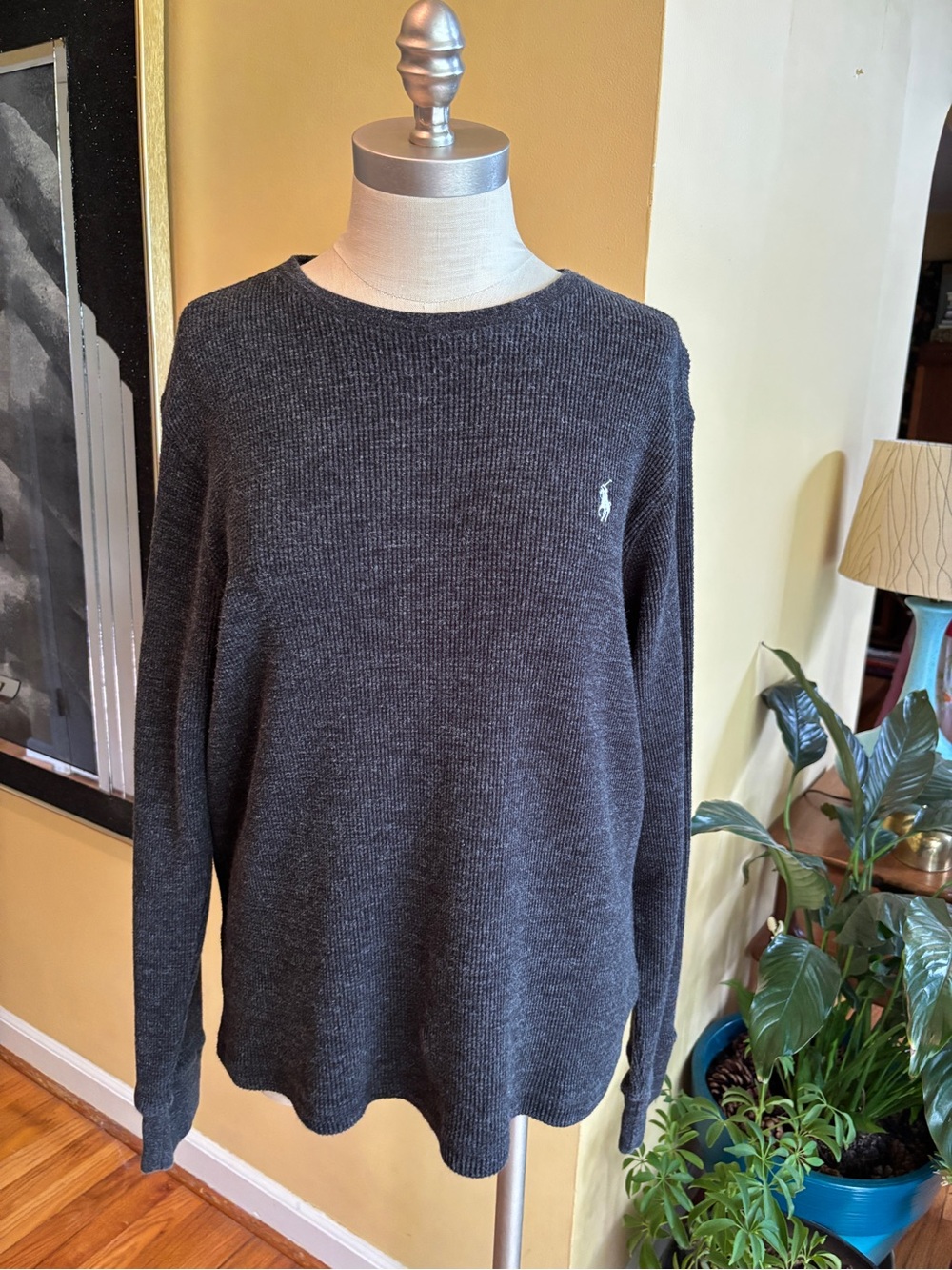 polo ralph lauren dark gray charcoal thermal shirt